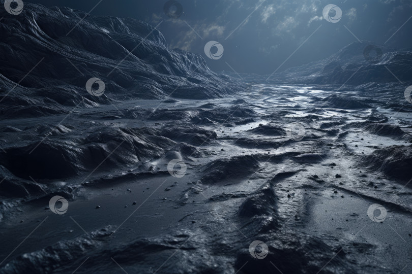 Скачать пустая безжизненная лунная поверхность с кратерами под черным небом, фон, пейзаж фотосток Ozero