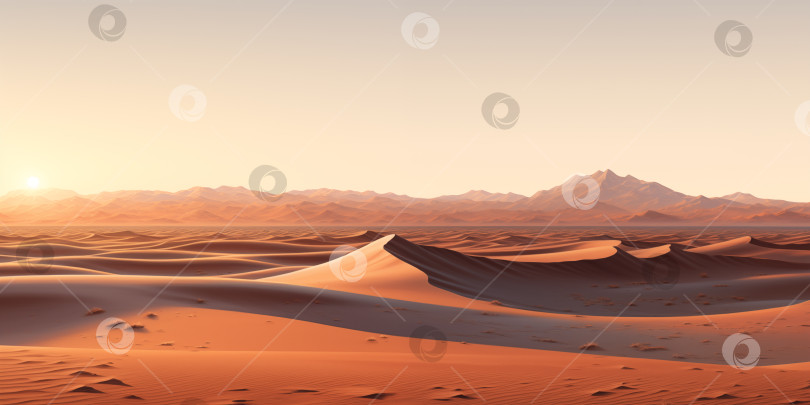 Скачать пейзаж сухой пустыни с песчаными дюнами, вечерний свет фотосток Ozero