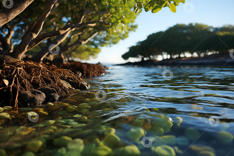 Скачать мангровые деревья на берегу моря, крупный план фотосток Ozero