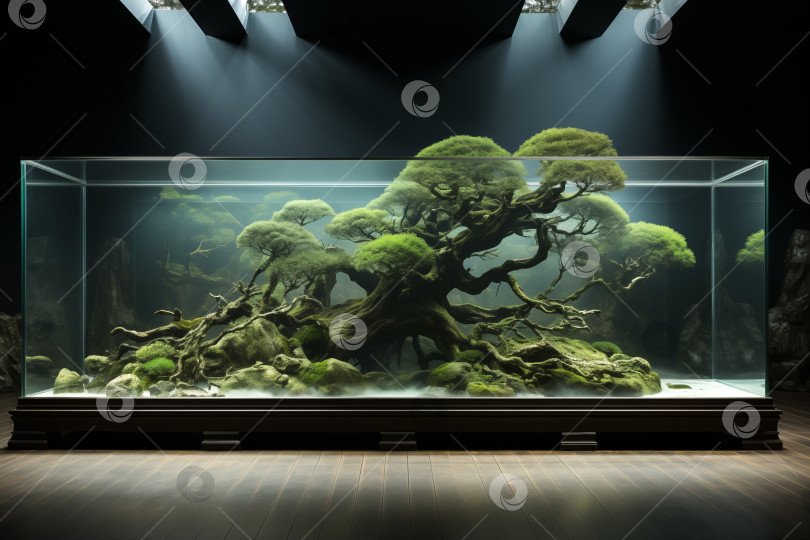 Скачать искусственная экосистема, дерево в стеклянном аквариуме фотосток Ozero