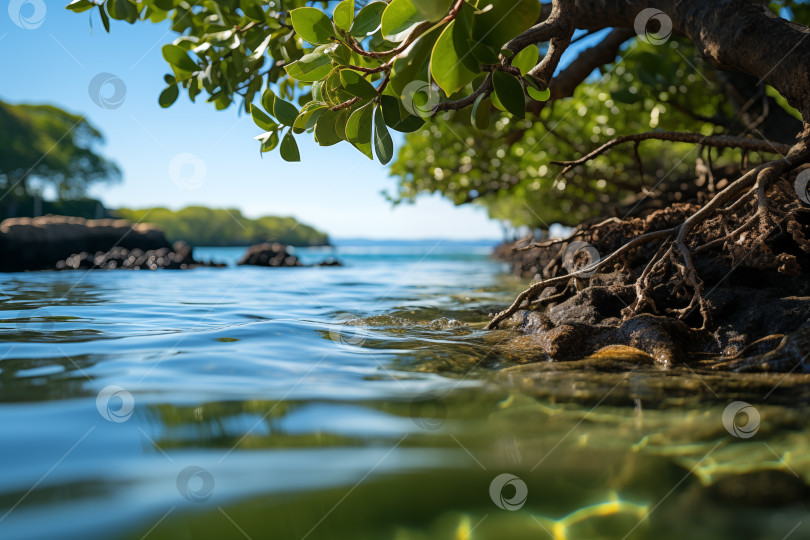 Скачать мангровые деревья на берегу моря, крупный план фотосток Ozero