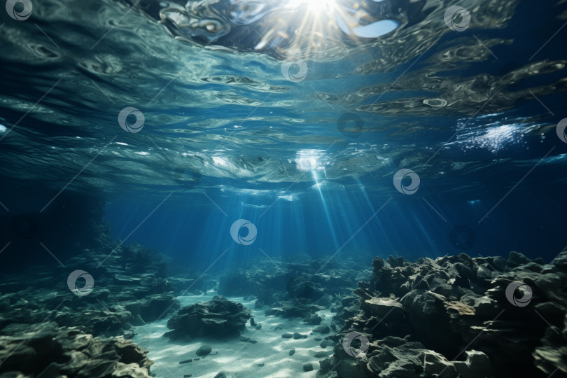 Скачать подводный пейзаж с лучами, пробивающимися сквозь водную гладь фотосток Ozero