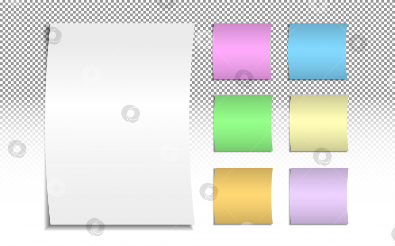 Скачать Набор белых и цветных листов бумаги для заметок. Коллекция заметок с тенью. Реалистичные бумажные наклейки для вашего сообщения. Элемент дизайна для рекламы и продвижения по службе фотосток Ozero