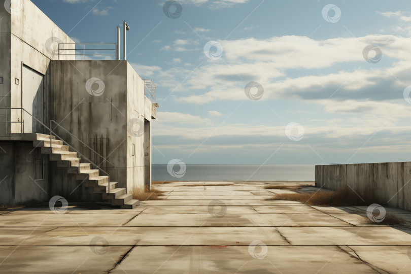 Скачать минималистичный пейзаж с бетонными конструкциями на берегу моря фотосток Ozero