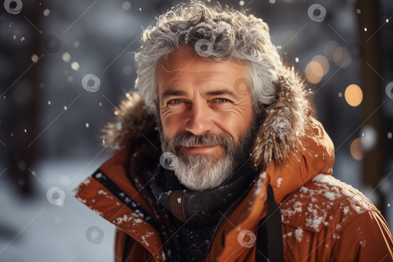 Скачать портрет счастливого пожилого мужчины в зимней одежде на открытом воздухе фотосток Ozero