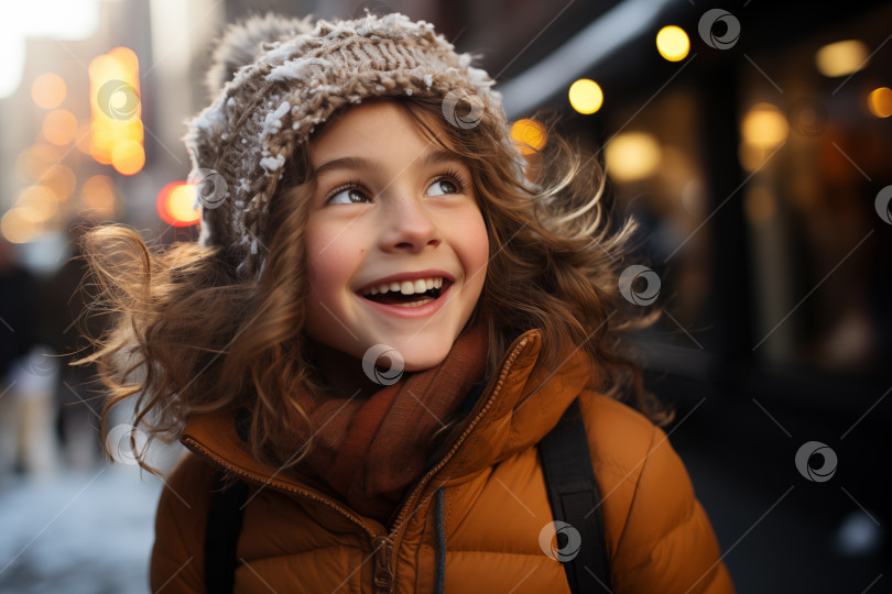 Скачать портрет счастливой маленькой девочки в зимней одежде на открытом воздухе фотосток Ozero