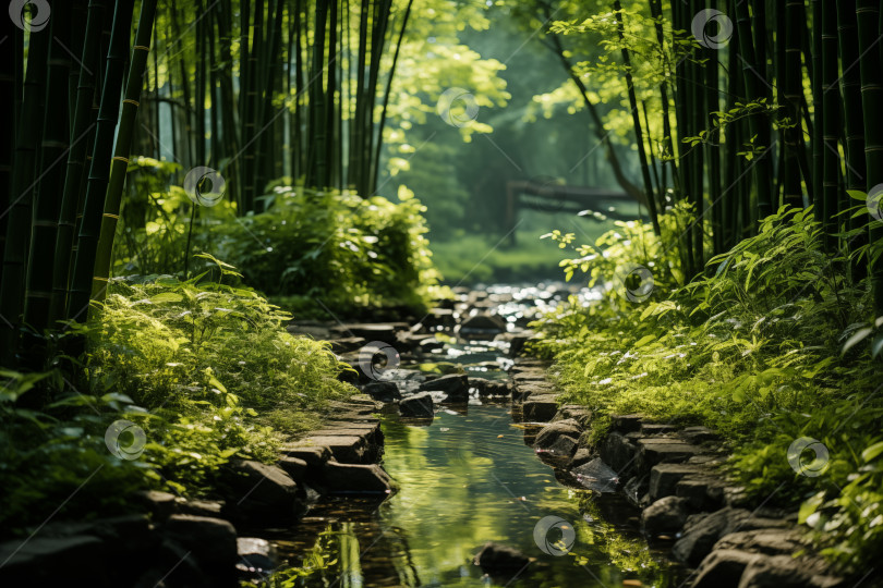 Скачать текущая вода в бамбуковой роще, сад в японском стиле фотосток Ozero