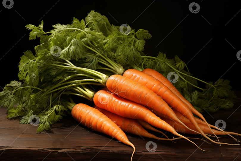 Скачать группа оранжевых морковок на столе на темном фоне фотосток Ozero