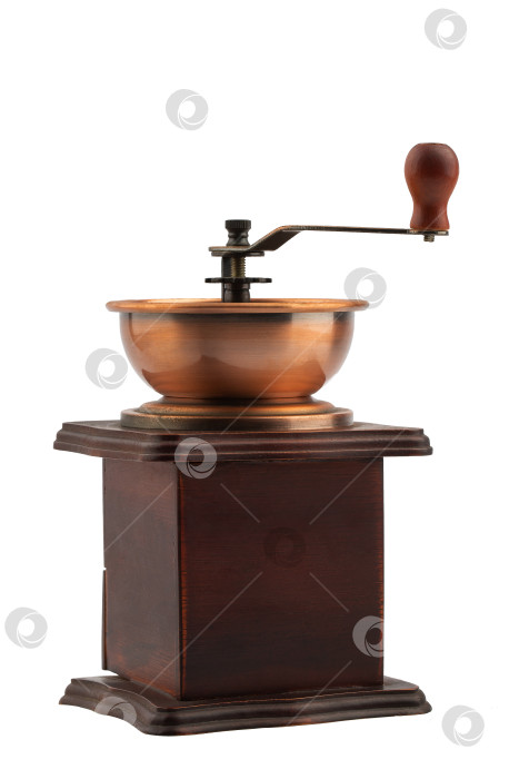 Скачать старинная ручная механическая кофемолка в деревянном корпусе, изолированная фотосток Ozero