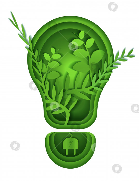 Скачать Зеленая электрическая лампочка с зелеными листьями внутри - концепция экологически чистой зеленой энергии. Экологически чистая энергия. Новая экосистема фотосток Ozero