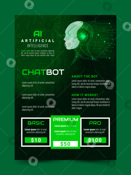 Скачать Искусственный интеллект. Чат-бот. Листовка фотосток Ozero