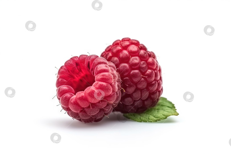 Скачать Малина на белом фоне. Сочная красная ягода, свежая и сладкая. Сгенерированный искусственный интеллект. фотосток Ozero