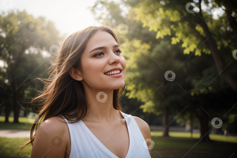 Скачать Портрет счастливой жизнерадостной женщины в парке фотосток Ozero