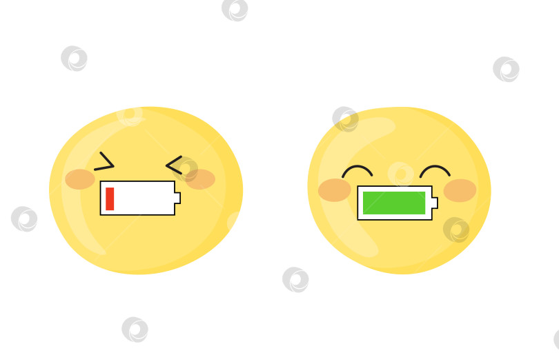 Скачать Милые, смешные и сердитые эмодзи. Иллюстрации с пустым и полным зарядом. фотосток Ozero
