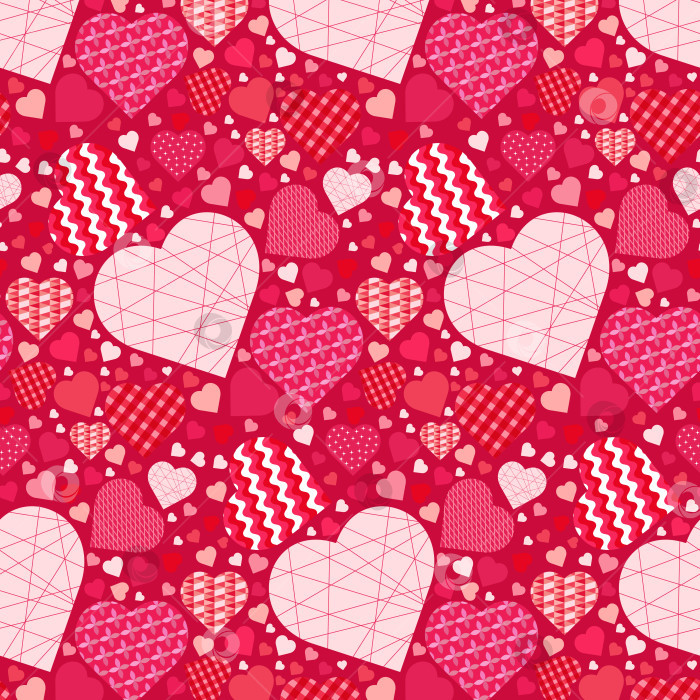 Скачать Бесшовный узор с сердечками в стиле пэчворк в розовых тонах. Дизайн ко Дню Святого Валентина. фотосток Ozero