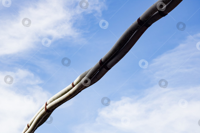Скачать Электрические провода на фоне голубого неба с облаками фотосток Ozero