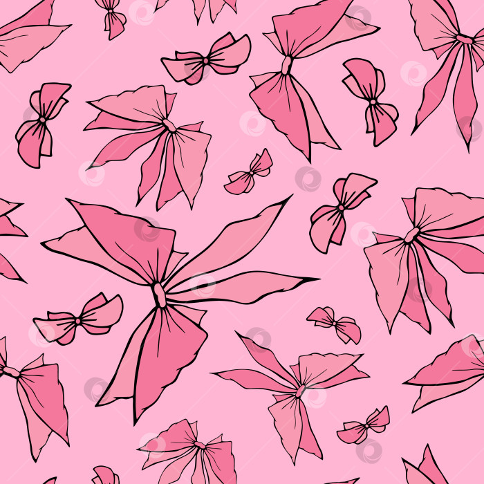 Скачать Бесшовный узор с милыми розовыми романтичными бантиками. Праздничная бесконечная текстура для ткани, косметики, упаковки. фотосток Ozero