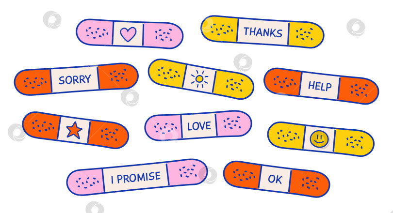 Скачать Набор пластырей со словами утешения. Лечи словами. Заплаты. Концепция помощи в области психического и психологического здоровья фотосток Ozero