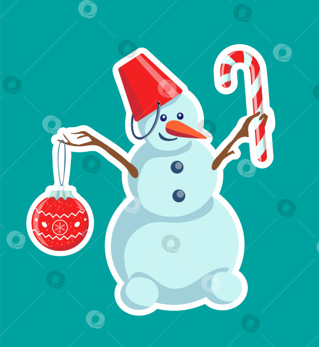 Скачать Веселый снеговик с рождественской безделушкой - леденцовой палочкой фотосток Ozero