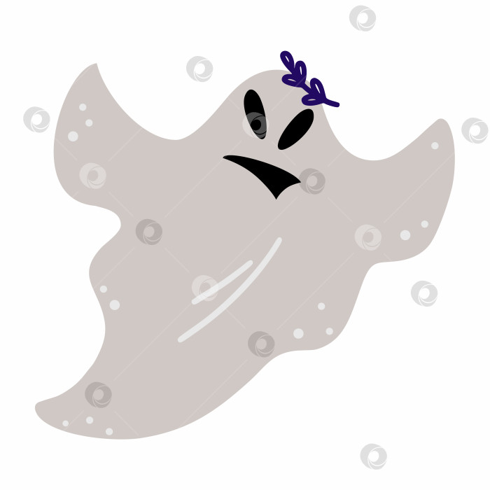 Скачать Злой призрак на белом фоне. Забавная милая иллюстрация к Хэллоуину. фотосток Ozero