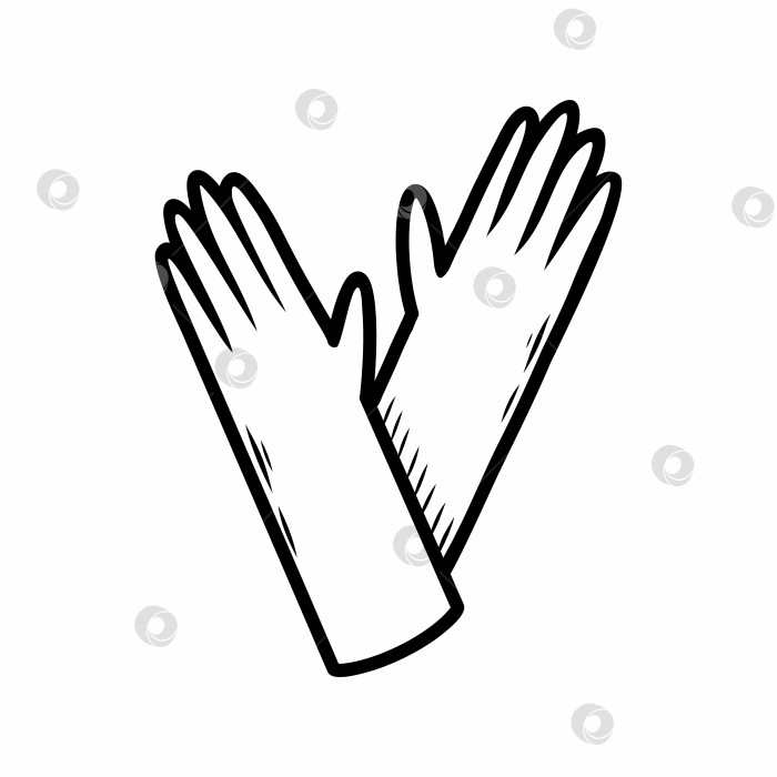Скачать Резиновые перчатки для уборки. Векторная иллюстрация каракулями. Нарисованный от руки значок на белом фоне. фотосток Ozero