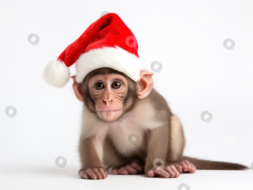 Скачать обезьяна в рождественской шляпе на белом фоне фотосток Ozero