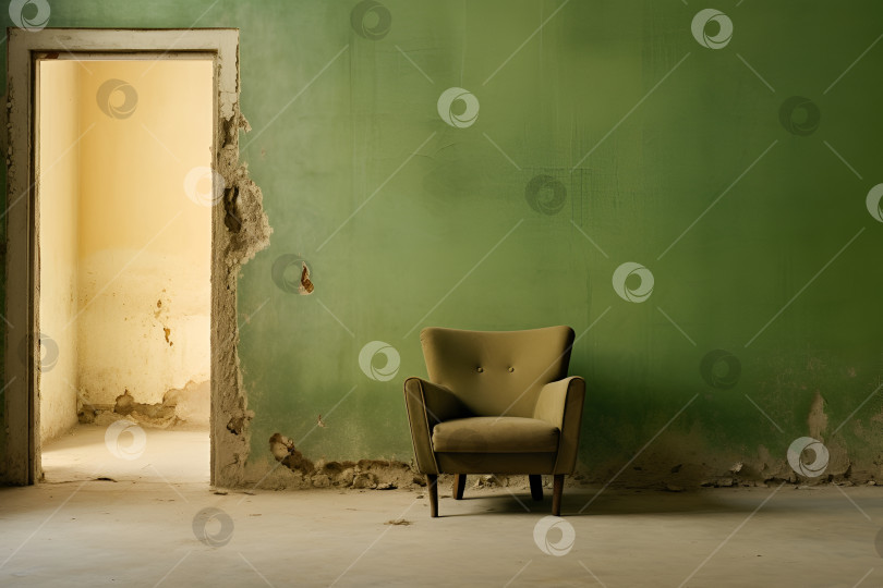 Скачать Оливковые тона, пустая заброшенная комната с креслом фотосток Ozero