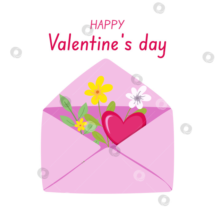 Скачать Любовное письмо на День Святого Валентина. Конверт с сердцем и цветами с Днем Святого Валентина. фотосток Ozero