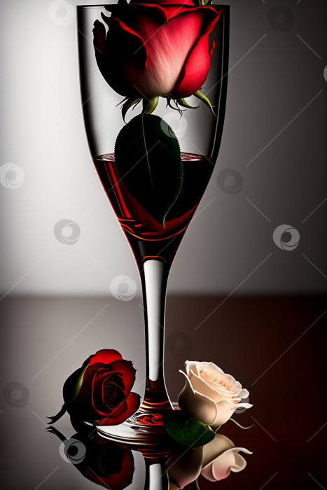 Скачать красная роза с белыми и красными лепестками стоит в высоком стеклянном бокале фотосток Ozero