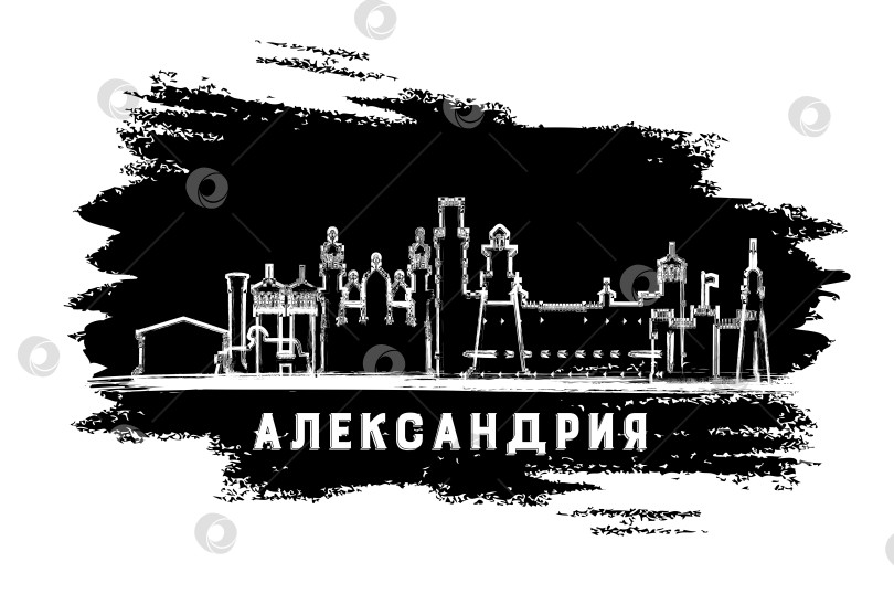 Скачать Город Александрия. Египет. Городской пейзаж с белыми контурными зданиями. Нарисованный от руки скетч с достопримечательностями. фотосток Ozero