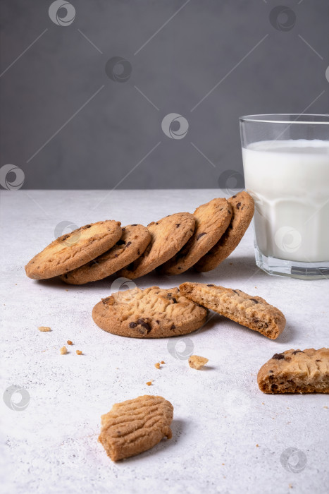 Скачать Овсяное печенье с шоколадной крошкой и молоком в стакане фотосток Ozero