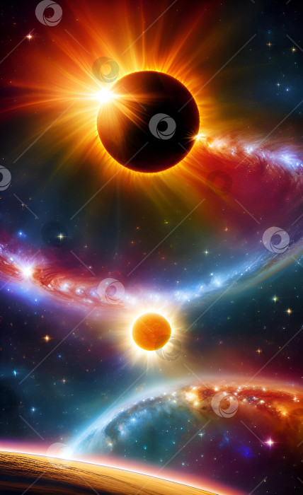 Скачать Абстрактная вселенная. Затмение солнца, звезд и планет. фотосток Ozero