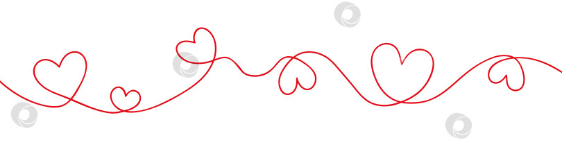 Скачать Красные сердечки, нарисованные одной линией. Декор на День святого Валентина, на свадьбу. фотосток Ozero