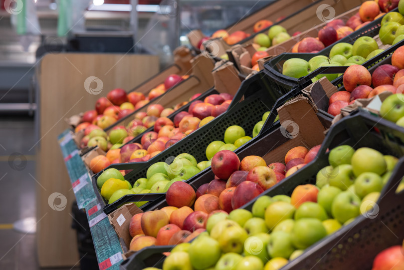Скачать Портрет пожилой белой женщины, покупающей свежие органические овощи и фрукты на рынке и держащей в руках сумку, полную здоровой пищи. фотосток Ozero