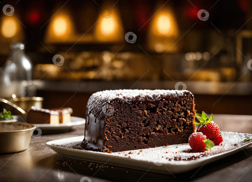 Скачать Муссовый торт украшен шоколадной зеркальной глазурью. Современный десерт фотосток Ozero
