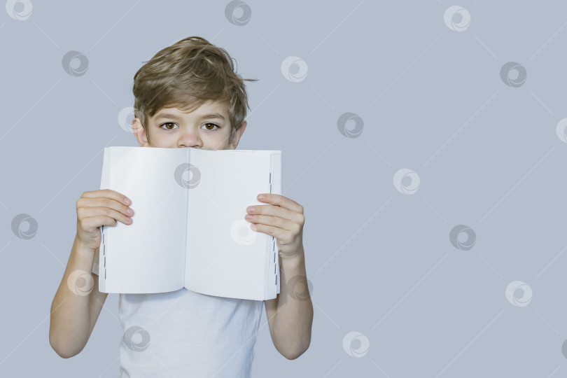 Скачать Маленький мальчик позирует с книгой фотосток Ozero