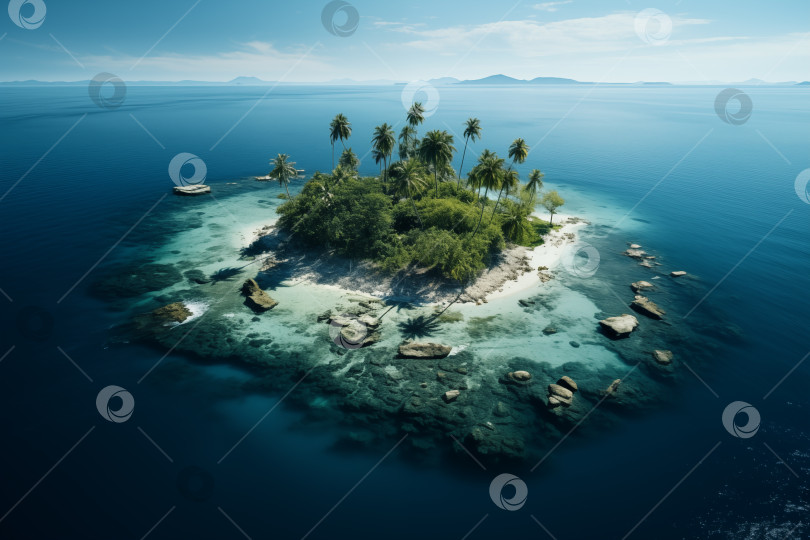 Скачать вид с высоты птичьего полета на крошечный остров с пальмами посреди океана фотосток Ozero