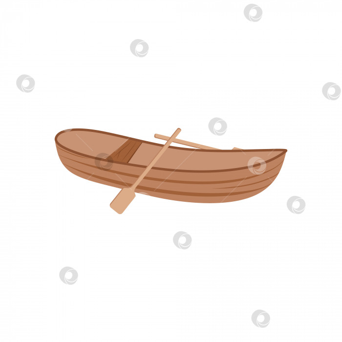 Скачать Лодка с веслами на белом фоне. Детская векторная мультяшная иллюстрация. фотосток Ozero