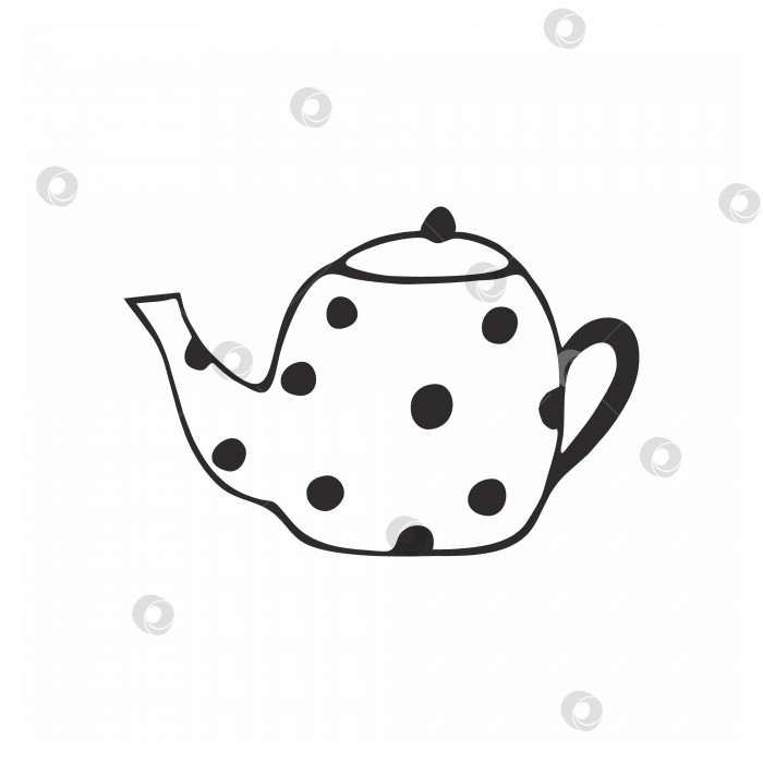 Скачать Чайник с каракулями, нарисованный карандашом на белом фоне. Векторная контурная иллюстрация для детей. Элемент логотипа для кофейни, кафе, ресторана и чайной церемонии. Дизайн кофейни и меню кафе. фотосток Ozero
