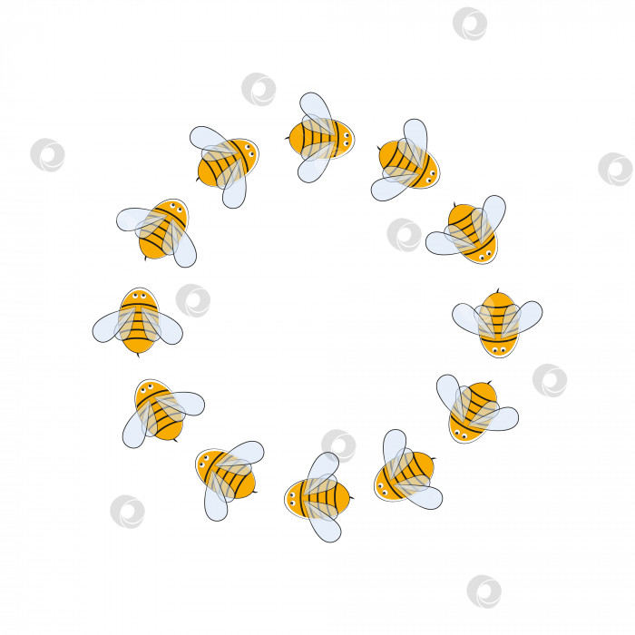 Скачать Детский мультяшный рисунок с пчелой. Круглая рамка с пчелами. Векторная иллюстрация. Оформление праздника, фестиваля пчеловодства, фотографии, открытки, приглашения, логотип. фотосток Ozero