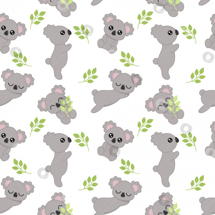 Скачать Бесшовный узор с милыми коалами. Фон с коалой для пошива детской одежды, печати на ткани и обложке. фотосток Ozero