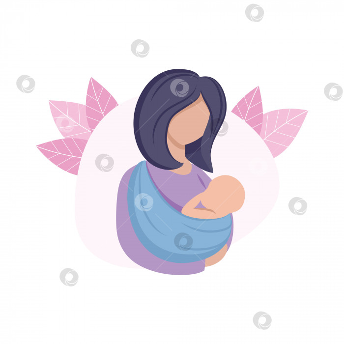 Скачать Мать держит ребенка в слинге. Мать и новорожденный ребенок. Беременность, роды, материнство. Векторная плоская мультяшная иллюстрация. Понятие семьи и материнской любви. Рисунок для веб-страницы фотосток Ozero