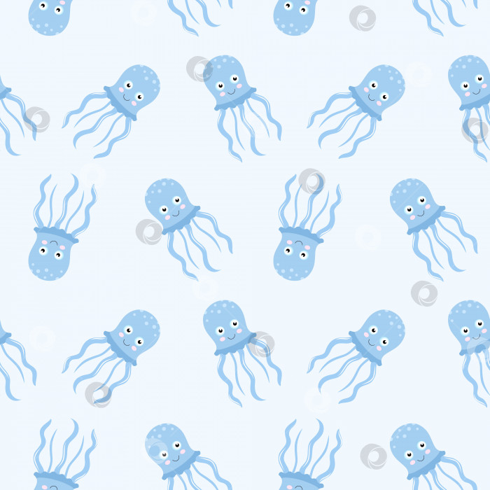 Скачать Бесшовные обои с милыми медузами. Узор "Осьминог" для печати на ткани и пошива детской одежды. Морские обитатели в мультфильме фотосток Ozero