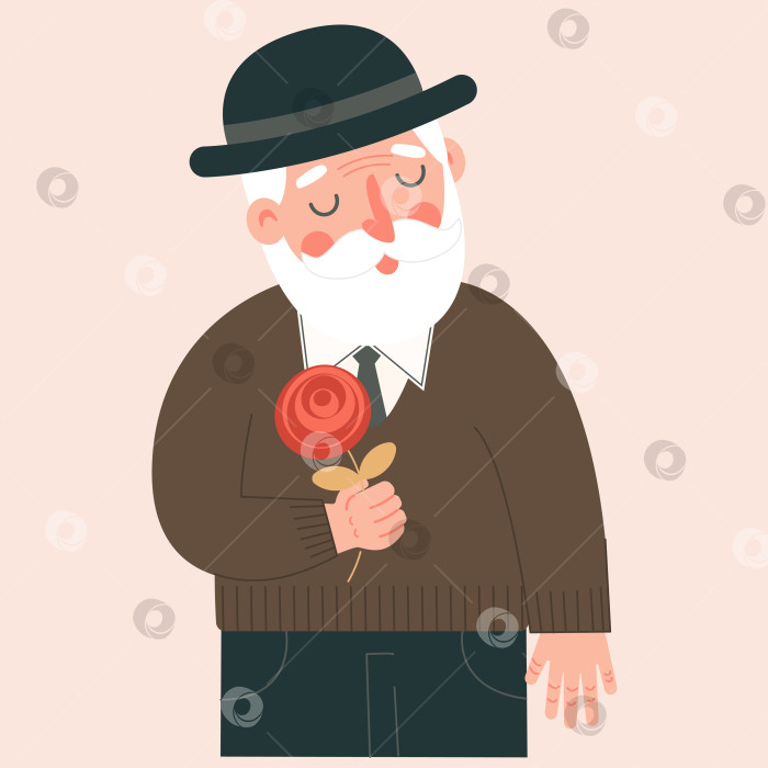 Скачать Симпатичный пожилой улыбающийся мужчина держит красную розу фотосток Ozero
