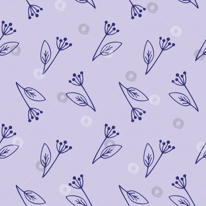 Скачать Фиолетовый бесконечный бесшовный узор с каракулевыми цветами и веточками. Векторная контурная иллюстрация. Фон для текстиля, одежды, чехлов, декора интерьера для девочек фотосток Ozero