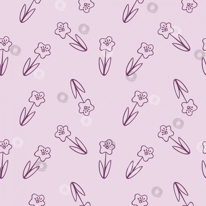 Скачать Бесконечный бесшовный узор с фиолетовыми маргаритками на розовом фоне. Обои для детской комнаты девочки, пошив одежды, упаковочная бумага. Векторная иллюстрация каракулей. фотосток Ozero