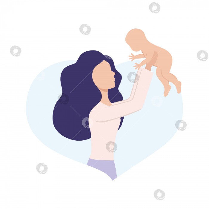 Скачать Красивая молодая мать держит на руках новорожденного ребенка. Маленький ребенок на руках у матери. Беременность, семья и материнство. Плоская векторная иллюстрация. Открытка с изображением магазина детских товаров. фотосток Ozero