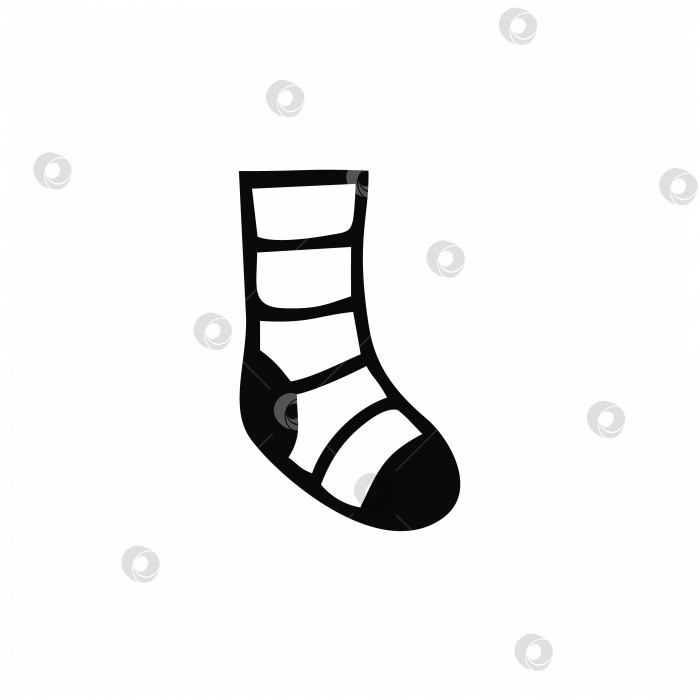 Скачать Черно-белый каракулевый носок. Контурная иллюстрация носка. Элемент одежды. фотосток Ozero
