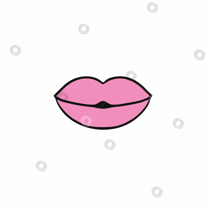 Скачать Красивые женские губы с розовой помадой. Женский поцелуй. Векторный значок ко дню святого Валентина. фотосток Ozero