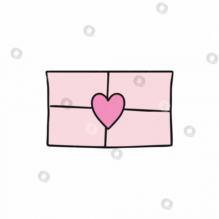 Скачать Розовый конверт с сердечком, нарисованным в стиле каракули. Векторная иллюстрация ко дню святого Валентина. фотосток Ozero